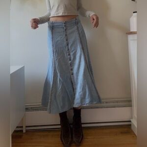 Vintage Y2K Denim Maxi Skirt – Manager Jeans Button-Front 2000s ( fits small)